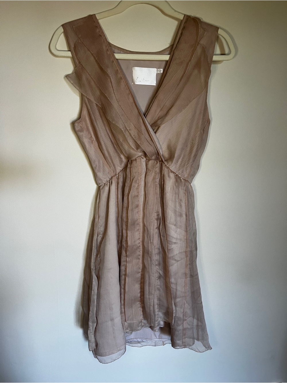 Lush Sleeveless Taupe Chiffon Wrap Dress